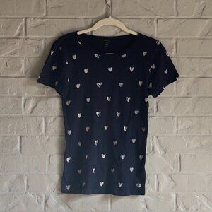 J.Crew Cotton Heart Print Tee - XS - Navy with Silver Hearts!